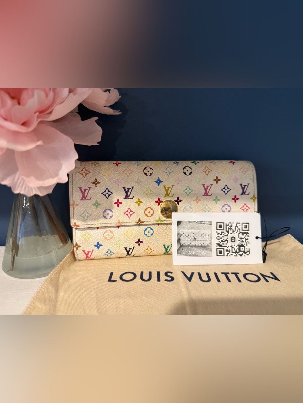 Vintage Louis Vuitton Murakami Monogram White Canvas Continental Wallet with COA